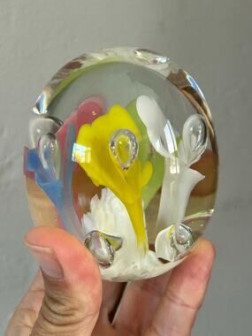 Signed Joe Rice Art Glass Paperweight Multicolor